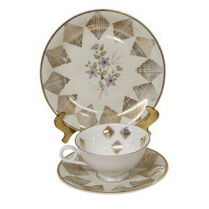 3 pc Winterling Bavaria Trio Gold Gilded Tea Cup Saucer Cake Plate Floral